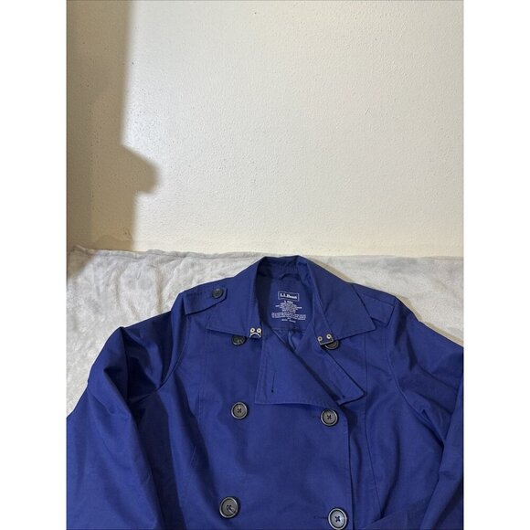 L.L. Bean Women's Double Breasted Trench Rain Coat Belted Blue Size Large - Picture 4 of 9